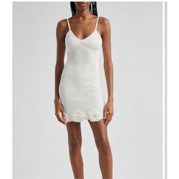 ELEXIAY Tami Rib Empire Waist Minidress handmade crochet In White size M NWT - Picture 2 of 12